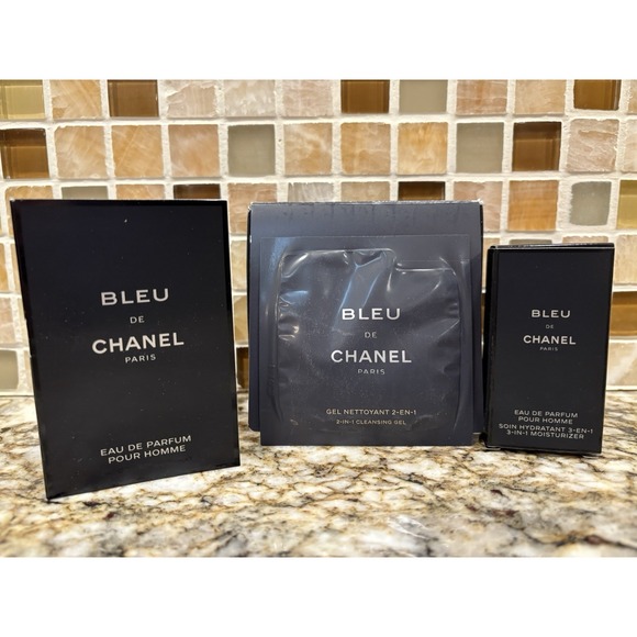 CHANEL Other - Bleu de Chanel 3pc Set Boxed EDP Sample + Moisturizer + Cleansing Gel New